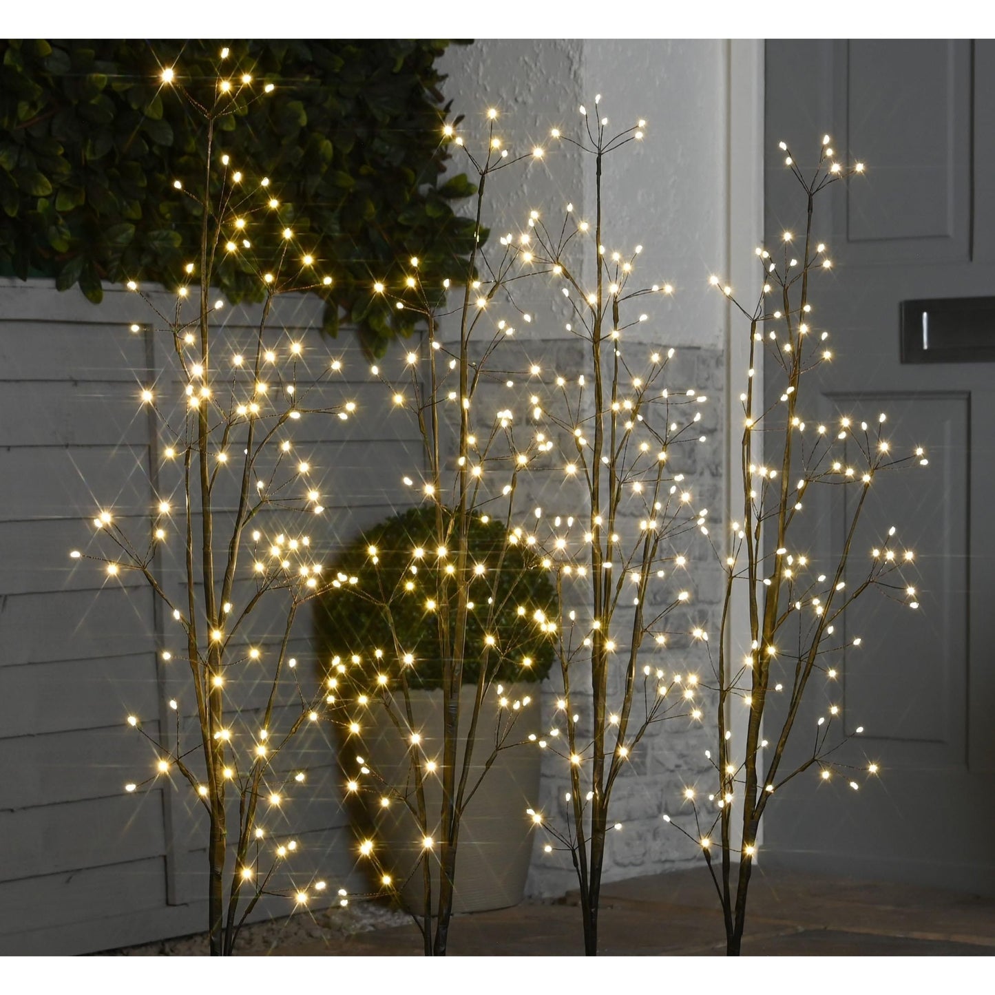 Set 4 Tall Lit Twig Tree Path Finders Warm White LEDs Outdoor Garden Christmas Fairy Lights