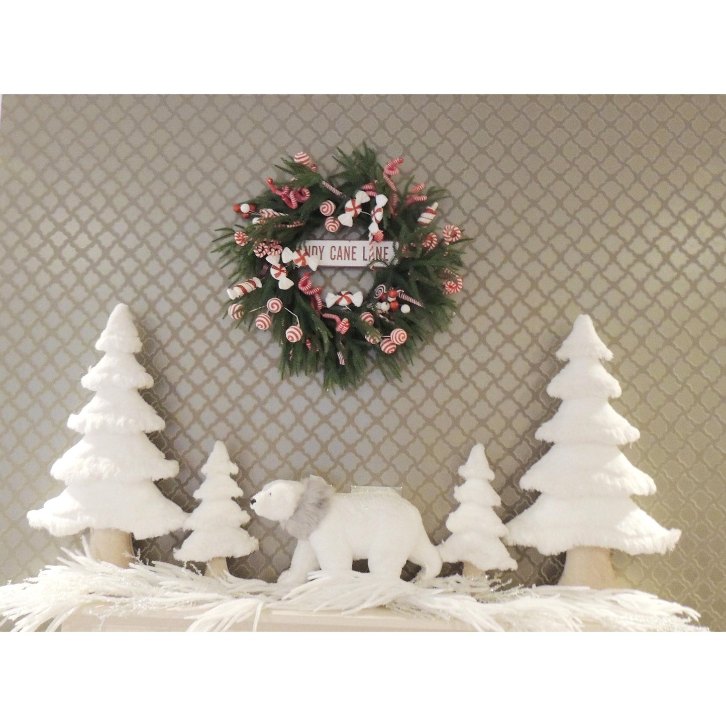 Luxury Candy Cane Red White Green Christmas Wreath Front Door Home Decorations Xmas Winter Mantle Decor Holiday Wreath Advent Swag