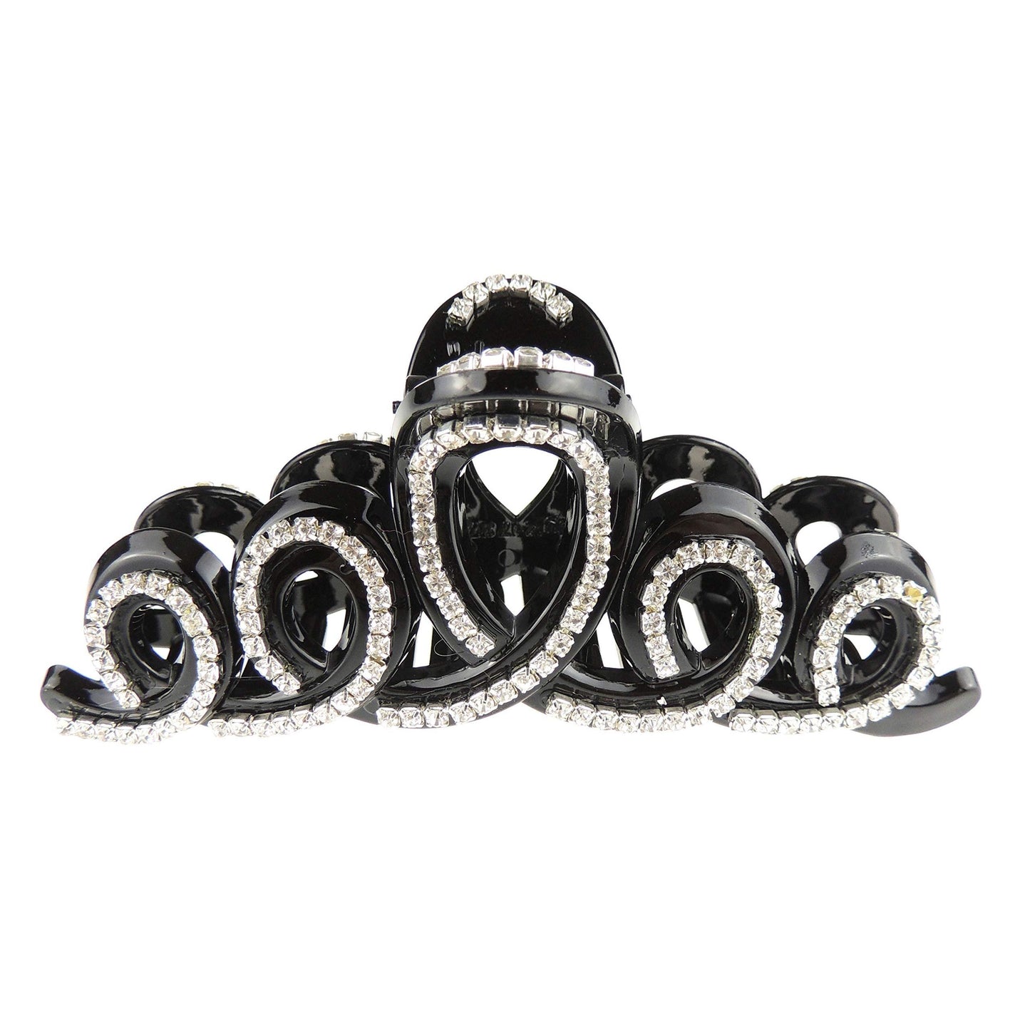 Sparkly Women Girls Thick Curly Long Hair X-Large Big Crystal Diamante Rhinestone Gems Bulldog Wave Jaw Clip Octopus Clamp Grip Bridal Wedding Party Styling Claw Butterfly Claw Swirly Doodles (Brown)