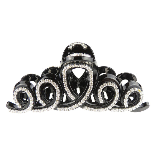 Sparkly Women Girls Thick Curly Long Hair X-Large Big Crystal Diamante Rhinestone Gems Bulldog Wave Jaw Clip Octopus Clamp Grip Bridal Wedding Party Styling Claw Butterfly Claw Swirly Doodles (Brown)