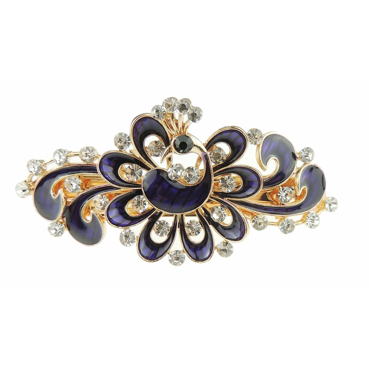 Womens Girls Crystal Rhinestone Diamante Wedding Birthday Party Evening Ponytail Fine Medium Hair Accessories Occasion Barrette Hairpin Grip French Spring Clip Enamel Peacock Waves
