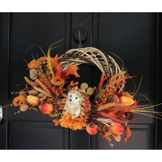 Autumn Hedgehog Wreath 45cm | Woodland Fall Front Door & Harvest Wreath