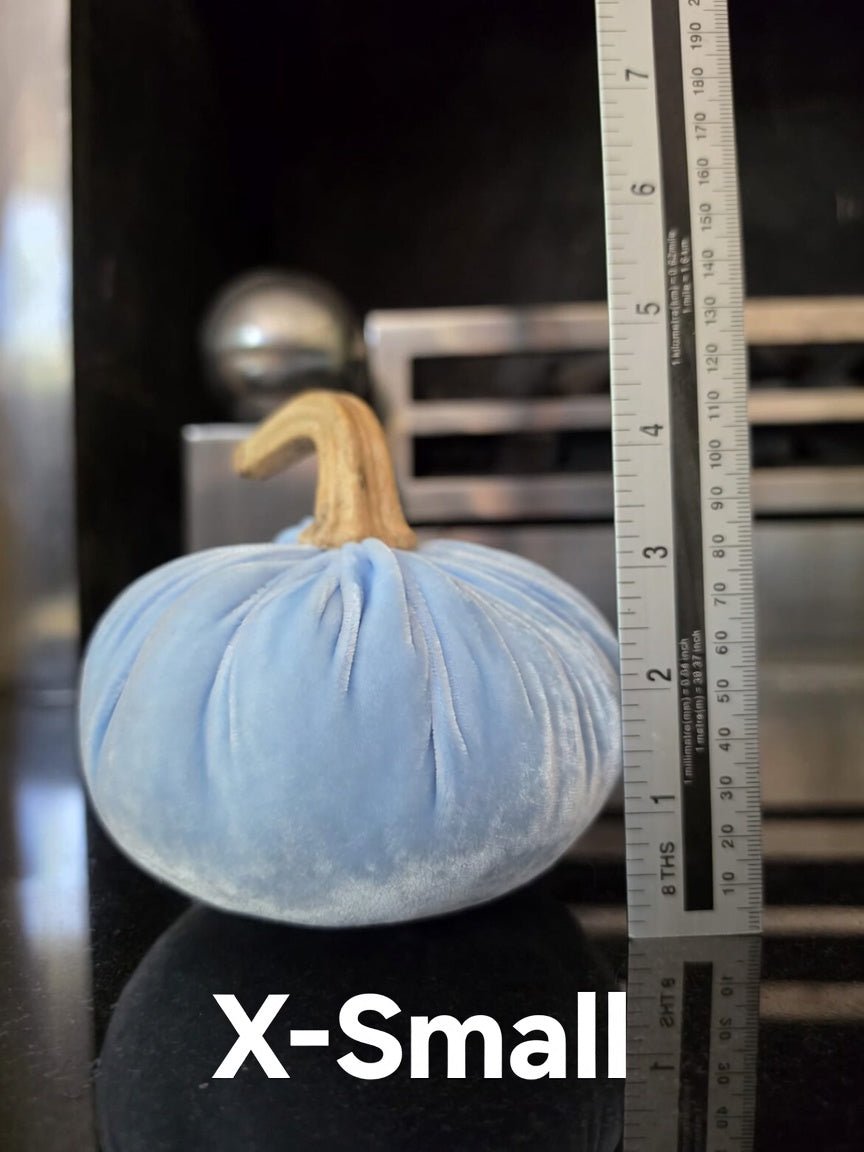 Set of 4 Silk Velvet Pumpkins – X-Small, Small, Medium & Large | 100% Wool Filled with Real Stems
