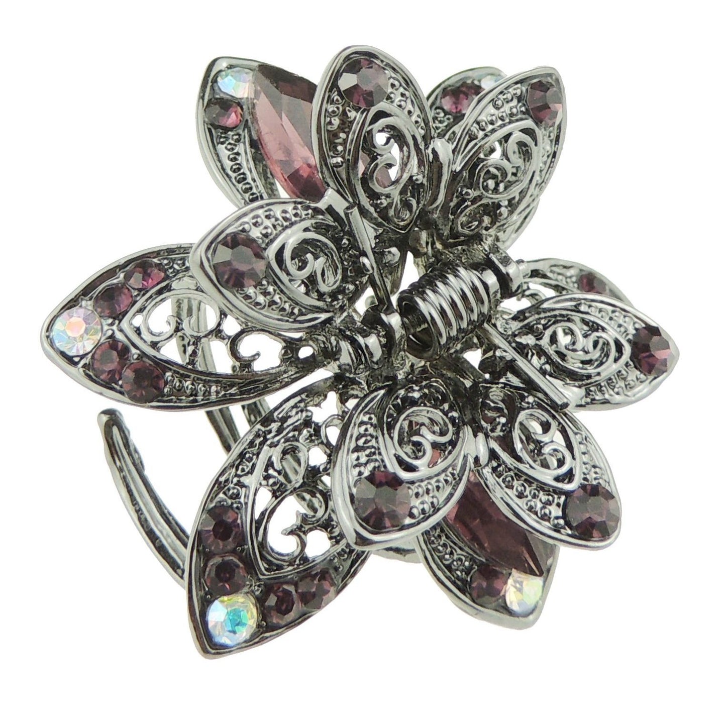 Extra Sparkly Women Girls Crystal Diamante Rhinestone Gems Bridal Wedding Evening Party Styling Fine Thin Hair Accessories Butterfly Claw Jaw Clip Octopus Clamp Vintage Look Mini Metal 4cm (Pink)