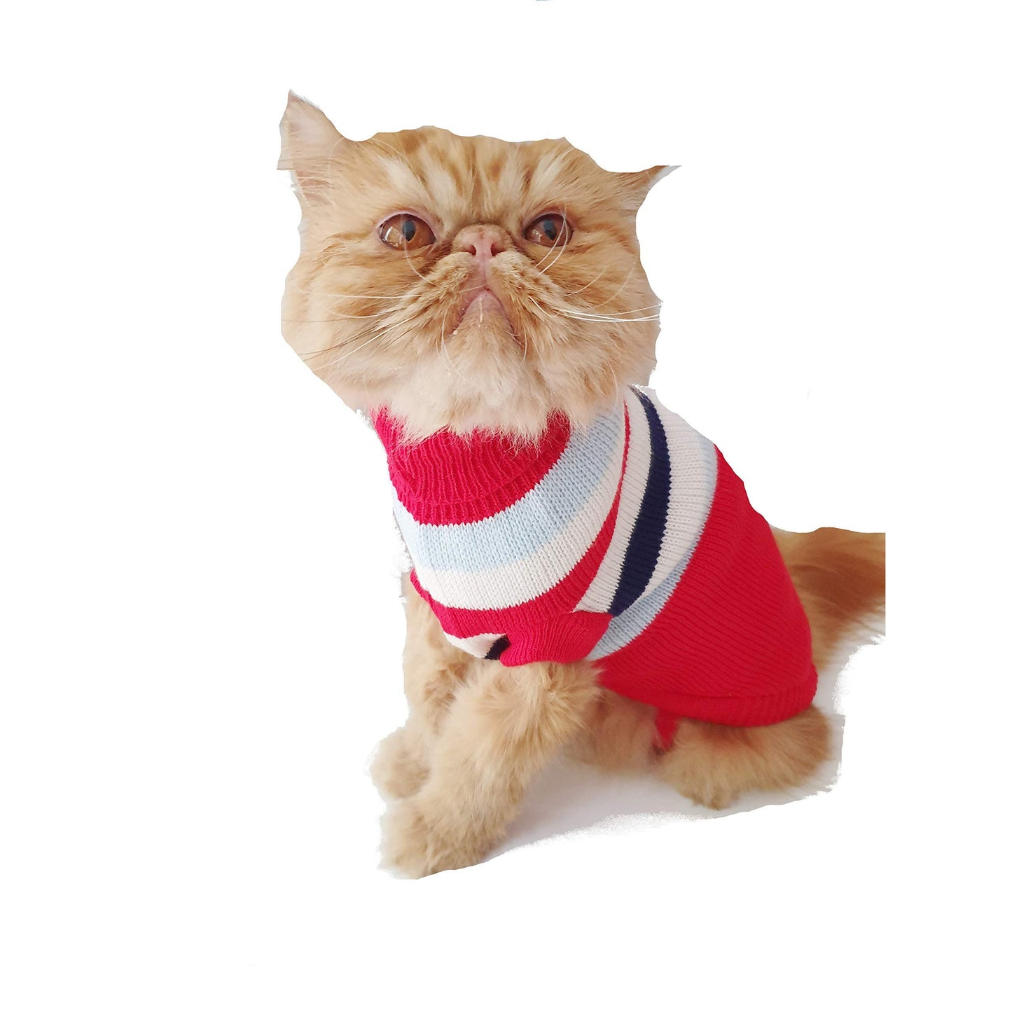 Cute Knitted SMALL MEDIUM LARGE Puppy Cat Kitten Warm Winter Girl Boy Cold Weather Vest Sweatshirt Clothes Jacket Coat Christmas Ideas Pullover Jumper Sweater Big Stripes Red White