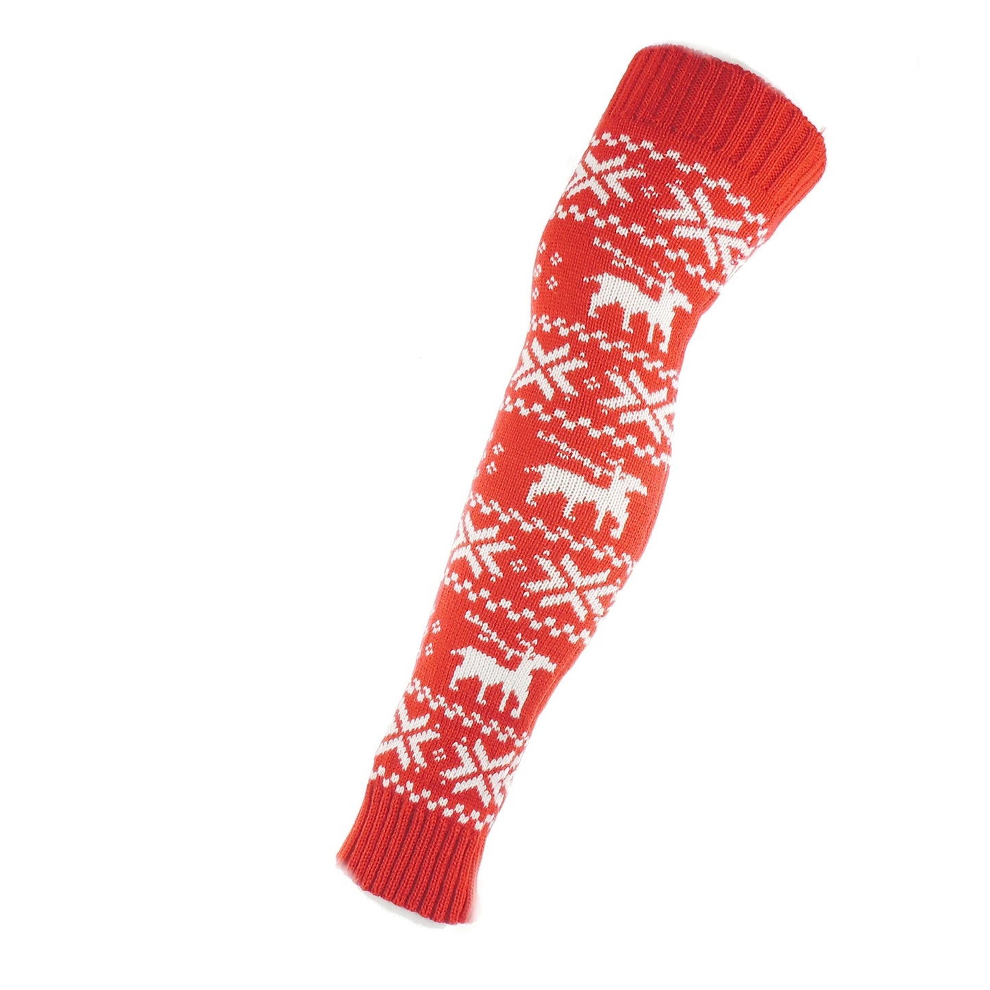 Glamour Girlz Womens Girls Warm Knitted Crochet Warm Winter Ballet Dance 80s Fancy Dress Party Christmas Costume Leg Warmers Red White Reindeer Fair Isle Over Knee Boot Ankle Leg Warmers UK 6-10