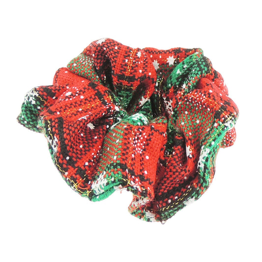Festive Womens Girls Fabric Snowflake Tartan Plaid Tinsel School Christmas Party Bag Ponio Rope Hair Tie Up Back Elastic Accessories Bobbles Ponytail Holder Rubber Bands Scrunchie