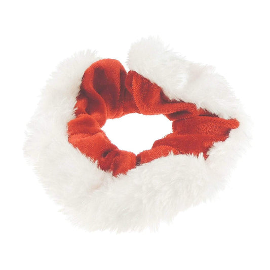 Womens Girls Velvet Red & White Santa Mrs Claus Fabric Evening Christmas Party Bag Ponio Hair Tie Up Back Elastic Accessories Bobbles Ponytail Holder Rubber Bands