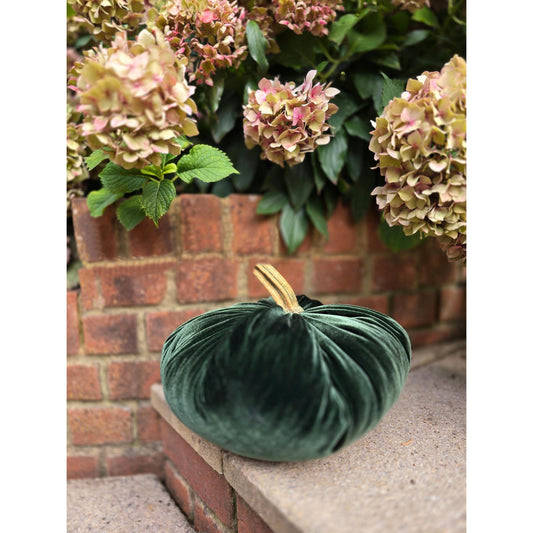 Forest Green Silk Velvet X-LARGE Elegant Pumpkin with Real Stem, Fall Wedding Centerpiece, Wedding Table Decor, Luxury Autumn Wedding Accent