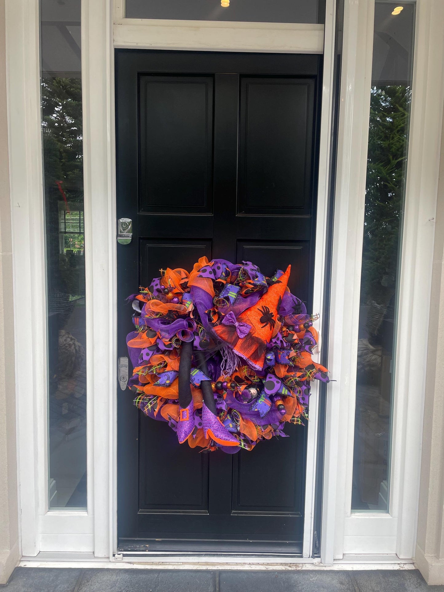 Large Witch Halloween Wreath | Purple & Orange Front Door Decor | 70cm (27.5")