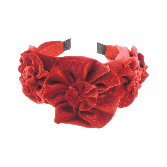 Womens Luxury Large Velvet Rosette Rose Flower Wide Velvet Winter Evening Wedding Party Birthday Bridal Christmas Birthday Bridesmaid Headband Alice Band Hair Accessories Hairband (Gold)