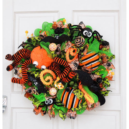 20" Halloween Wreath, Large Spider Wreath, Halloween Door Wreath, Spooky Halloween Decor, Front Door Wreath, Trick or Treat Decor