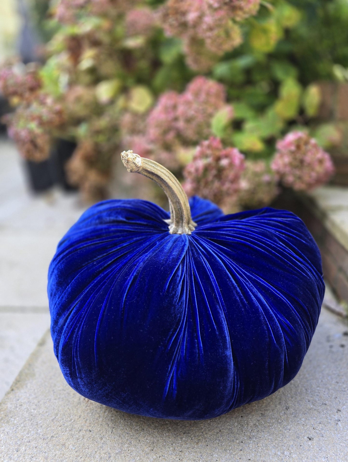 XXL Jumbo Cobalt Royal Blue Silk Velvet Pumpkins: Handmade Luxury Fall Autumn Decor Accent Hall Decoration Decor Cozy Country Traditional