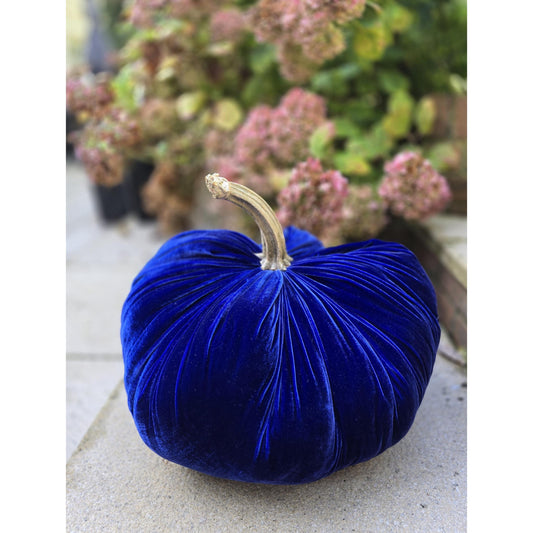 XXL Jumbo Cobalt Royal Blue Silk Velvet Pumpkins: Handmade Luxury Fall Autumn Decor Accent Hall Decoration Decor Cozy Country Traditional