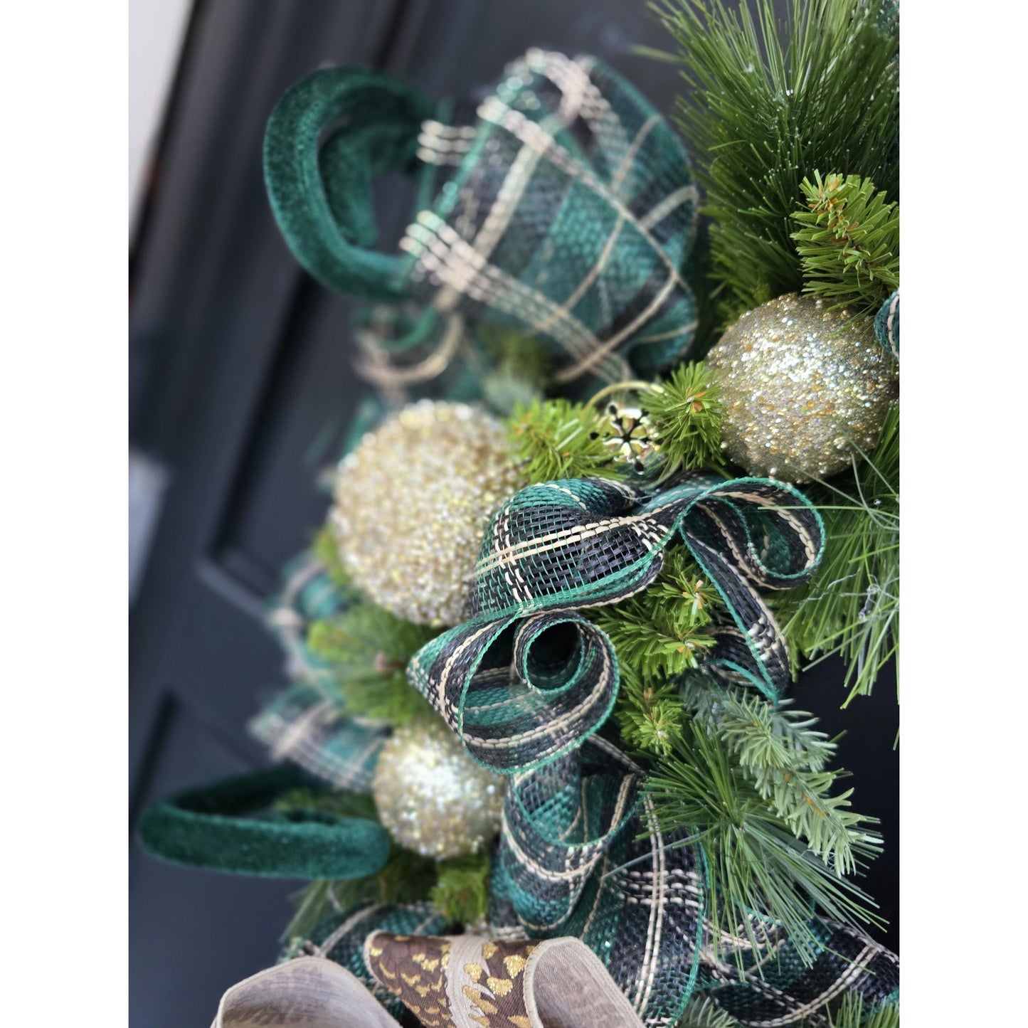 Luxury Gold & Green Christmas Wreath Front Door Luxury Home Decorations Xmas Winter Mantle Decor Holiday Wreath Advent Swag Fireplace Wall