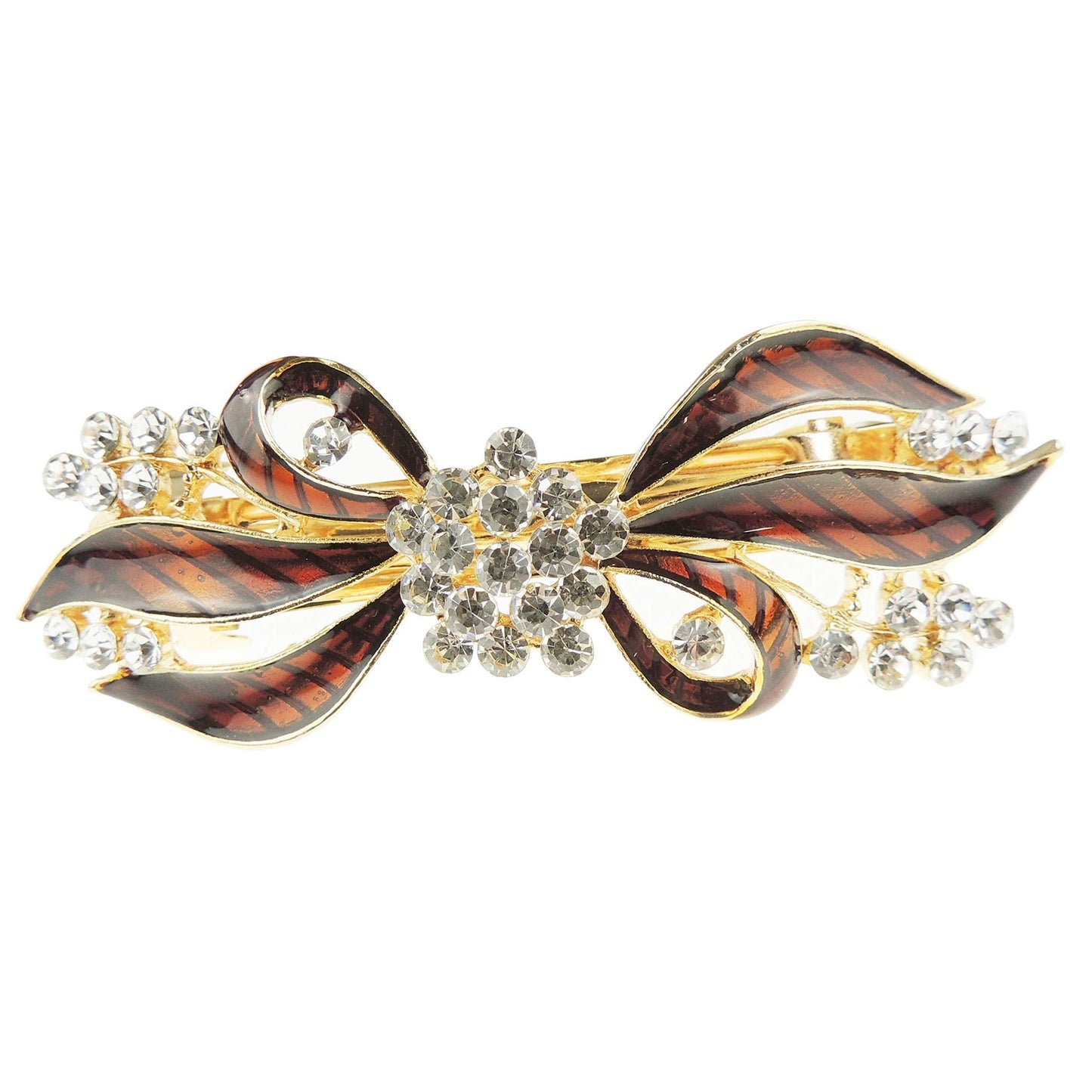 Womens Girls Crystal Rhinestone Diamante Wedding Birthday Party Evening School Ponytail Fine Medium Hair Accessories Occasion Barrette Hairpin Grip French Spring Clip Enamel (Brown)