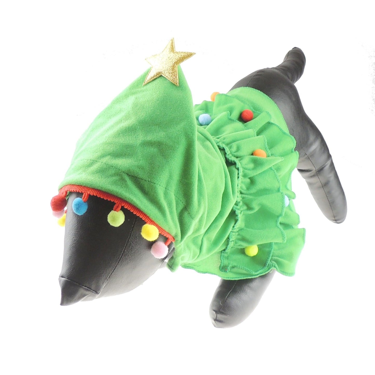 Cute Festive SMALL DOG ONLY Puppy Cat Kitten Outfit Fleece Warm Winter Girl Boy Jumper Coat Cape Clothes Hoodies Fancy Dress Costume Ideas Dress Christmas Xmas Tree Star Baubles (Small, Green)