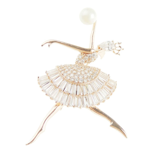Glamour Girlz Diamante Crystal Rhinestone Faux Pearl Fairy Dancer Ballerina Badge Brooch (Gold Tone)