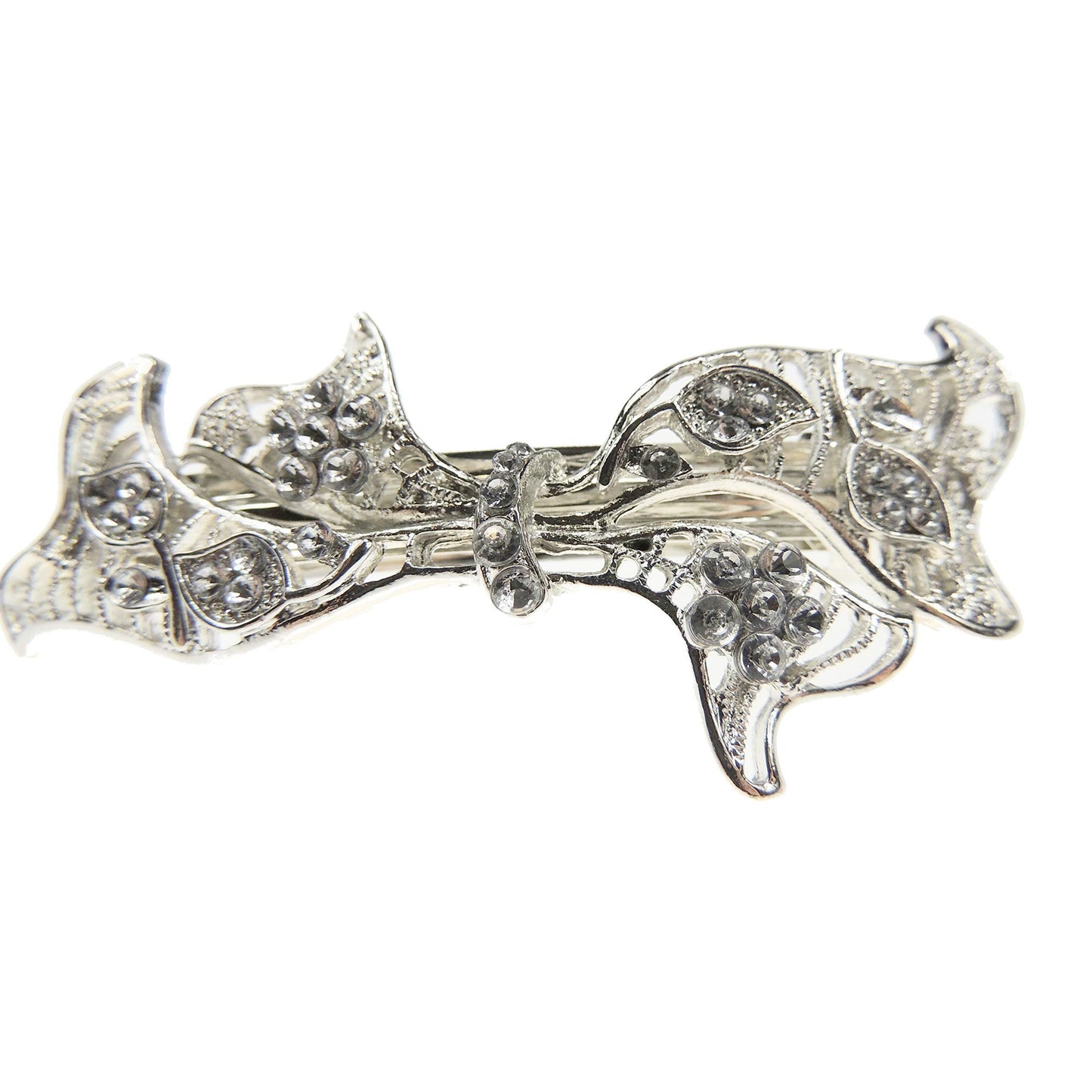 Ladies Girls Silver Tone Vintage Flower Hair Clip Barrette Stencil Bow