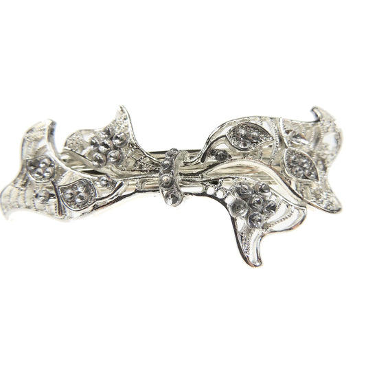 Ladies Girls Silver Tone Vintage Flower Hair Clip Barrette Stencil Bow