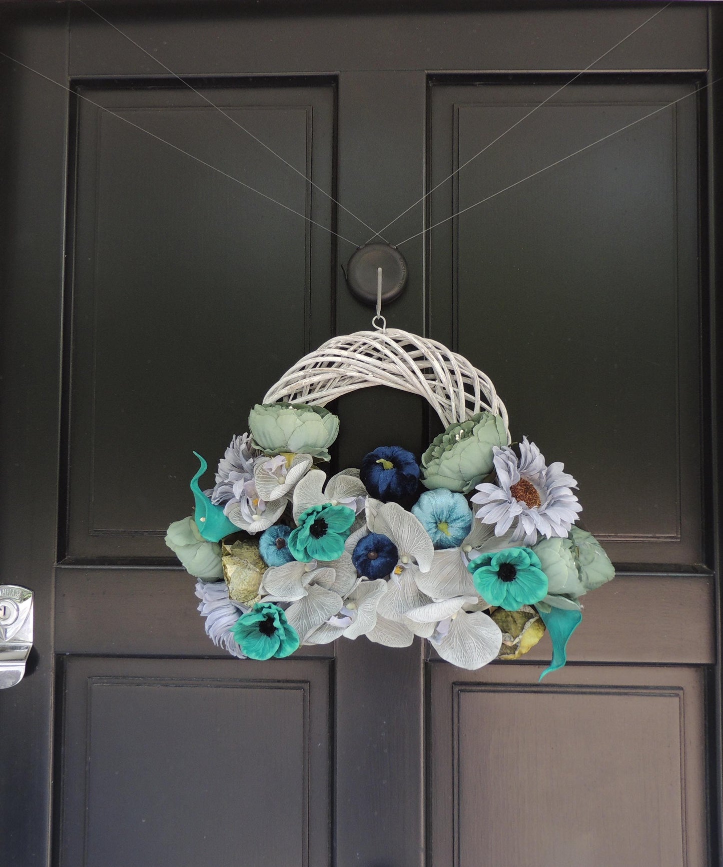 Blue Pumpkin Wreath, Beach House Front Door Wreath, Teal Floral Wreath, Turquoise Wreath, Modern Summer Wreath, Luxury Door Decor,Lake House