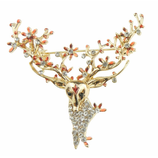 Sparkly Festive Christmas Season Jewelery Gift Coat Scarf Coat Jacket Shawl Diamante Rhinestone Crystal Brooch Badge Breastpin Corsage Pin Deer Stag Elk Buck Reindeer Antlers Boxed