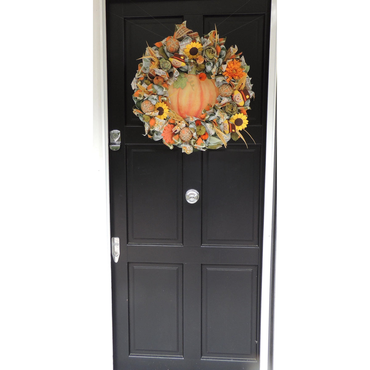 24" Large Autumn Pumpkin Wreath, Fall Harvest Front Door Wreath, Scarecrow Sunflower Thanksgiving Porch Decor, Farmhouse Autumn Decoration
