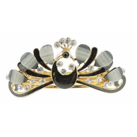 Womens Girls Crystal Rhinestone Diamante Wedding Birthday Party Evening Ponytail Fine Medium Hair Accessories Occasion Barrette Hairpin Grip French Spring Clip Metal Enamel Peacock Bird Feathers