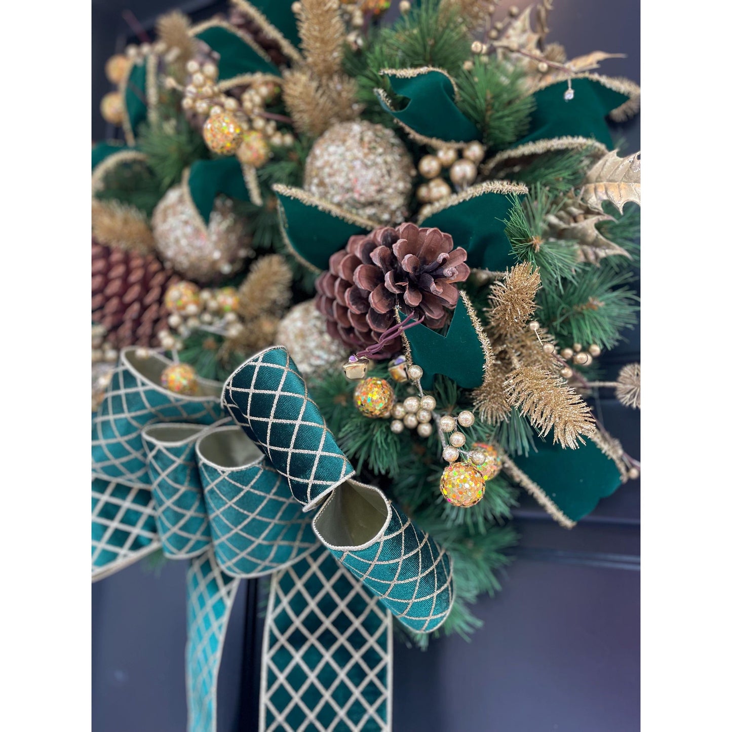 Green Gold XL Christmas Front Door Wreath Traditional Elegant Porch Holiday House Home Decor Decoration Glam Winter Swag Designer Unique