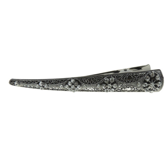 Womens Girls Silver Grey Tone Metal Stencil Filigree School Birthday Party Occasion Hair Accessories Styling Clip Barrette Claw Hairpin Sectioning Grips Concorde Beak Duckbill Clamp Alligator Clip