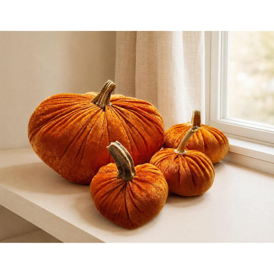 Burnt Orange Velvet Pumpkin Set of 4, Thanksgiving Table Centrepiece, Fall Harvest Decor