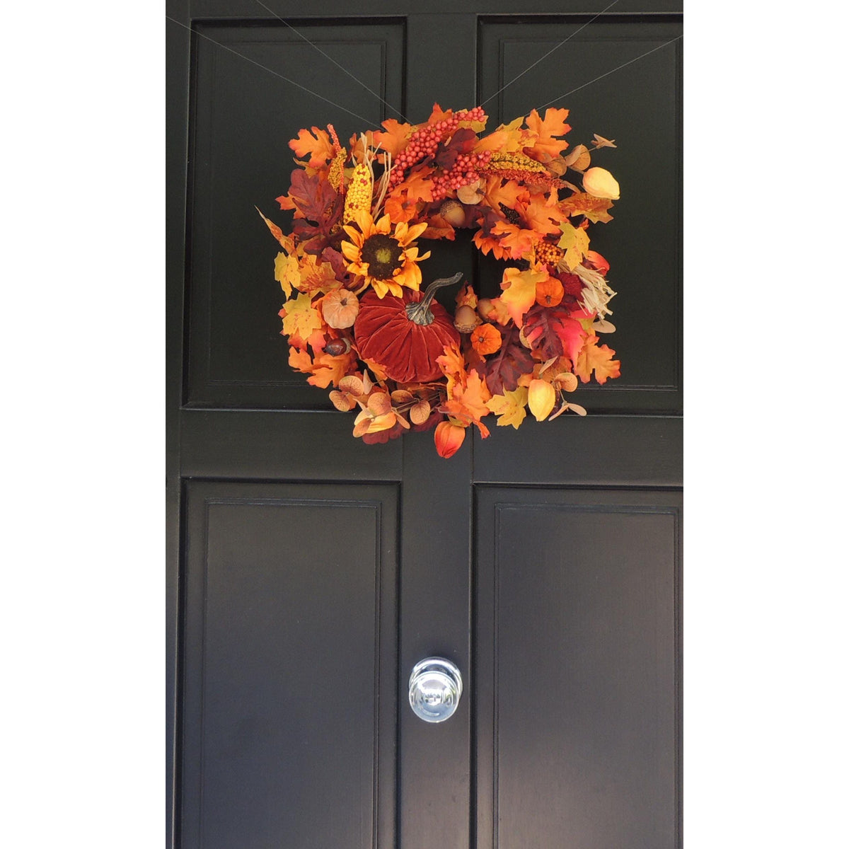20" Large Velvet Pumpkin Wreath, Autumn Fall Front Door Wreath, Sunflower Harvest Decor, Rustic Thanksgiving Farmhouse Wreath