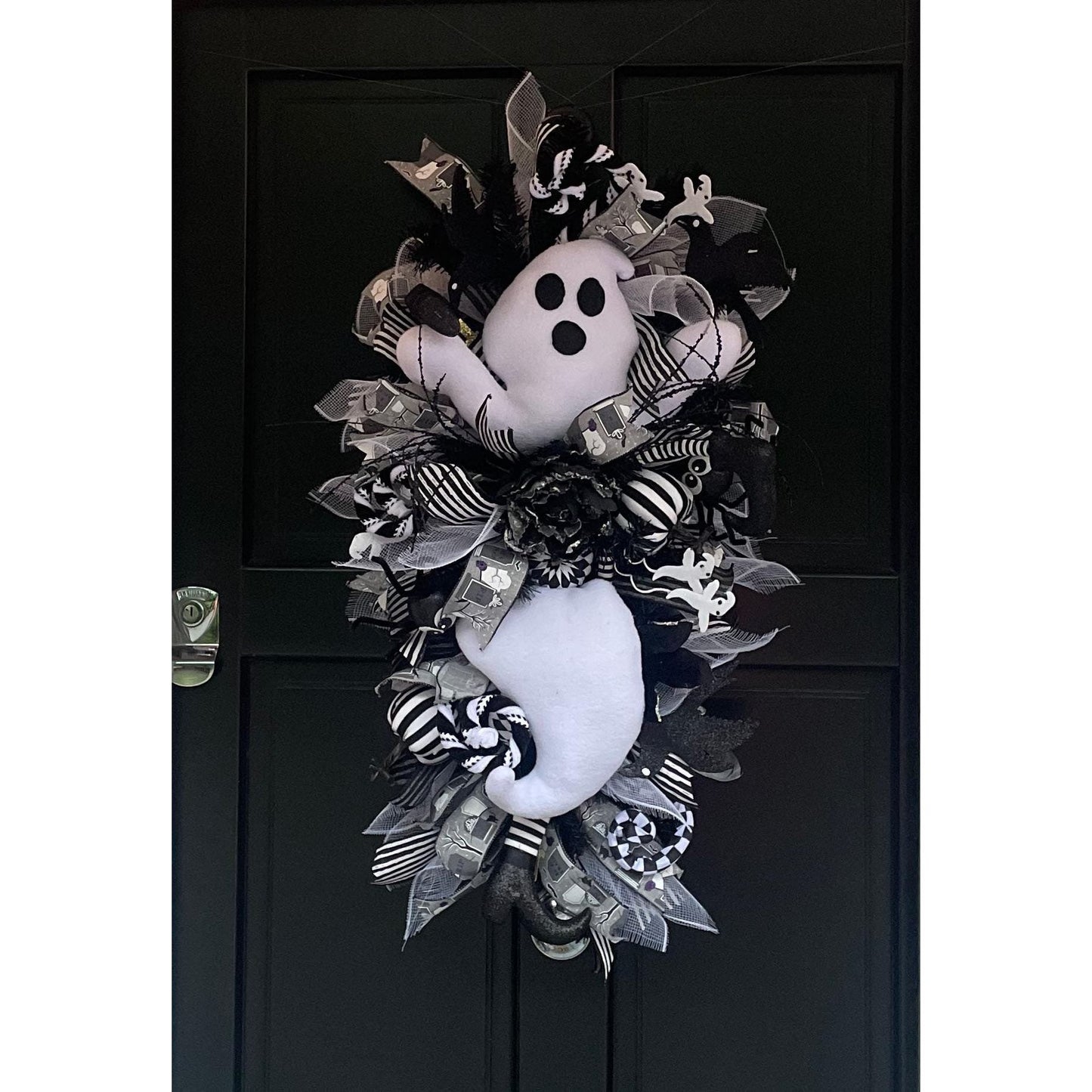 XL Ghost Fall Halloween Front Door Wreath Luxury Teardrop Rustic Wall Porch Hanger House Home Decor Decorations Spooky Ghoul Glam Boho
