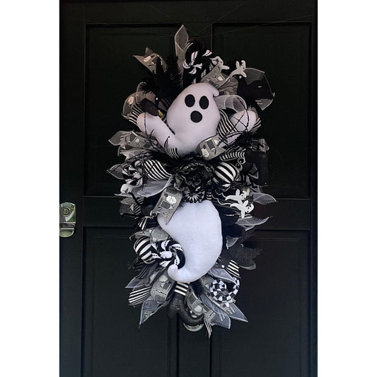 XL Ghost Fall Halloween Front Door Wreath Luxury Teardrop Rustic Wall Porch Hanger House Home Decor Decorations Spooky Ghoul Glam Boho