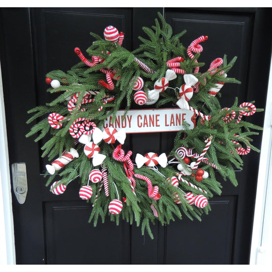 Luxury Candy Cane Red White Green Christmas Wreath Front Door Home Decorations Xmas Winter Mantle Decor Holiday Wreath Advent Swag
