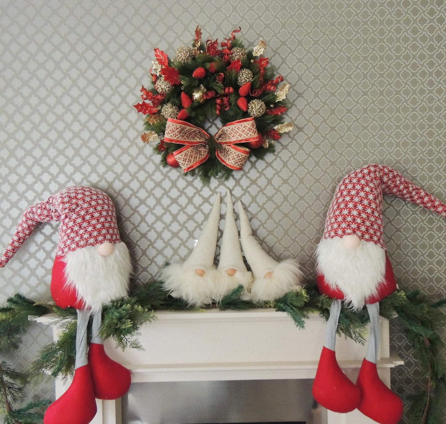 Luxury Designer Christmas Wreath | Elegant Red & Gold Front Door Wreath | 60cm (24")