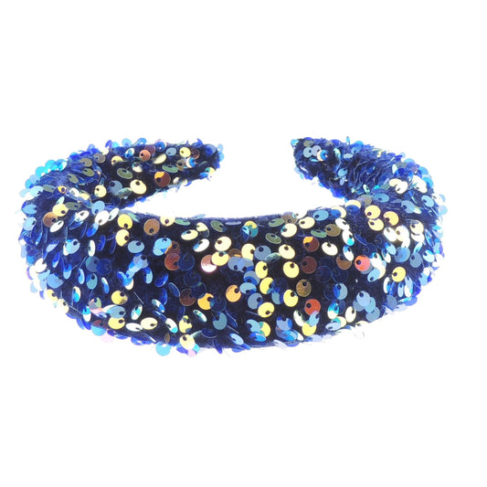 Sparkly Womens Puffy Wedding Bridal Party Birthday Christmas Evening Wide 4cm Thick High Bump Padded Sequin Bling Crystal Hair Hairband Accessories Headband Alice Band