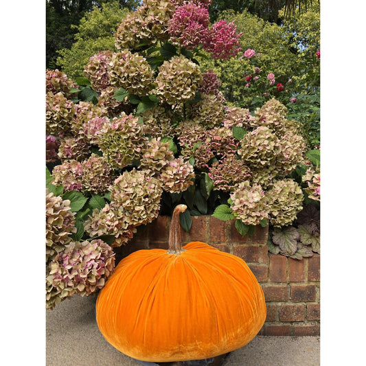 Orange Luxury Silk Velvet XXL Pumpkin Real Stem Harvest Autumn Fall Handmade Home Decor Thanksgiving Table Mantel Decoration Centerpiece