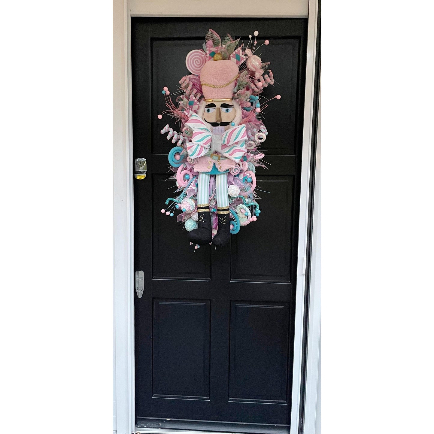 XXL Nutcracker Candy Christmas Wreath Front Door Sweets Pink Blue Xmas Swag