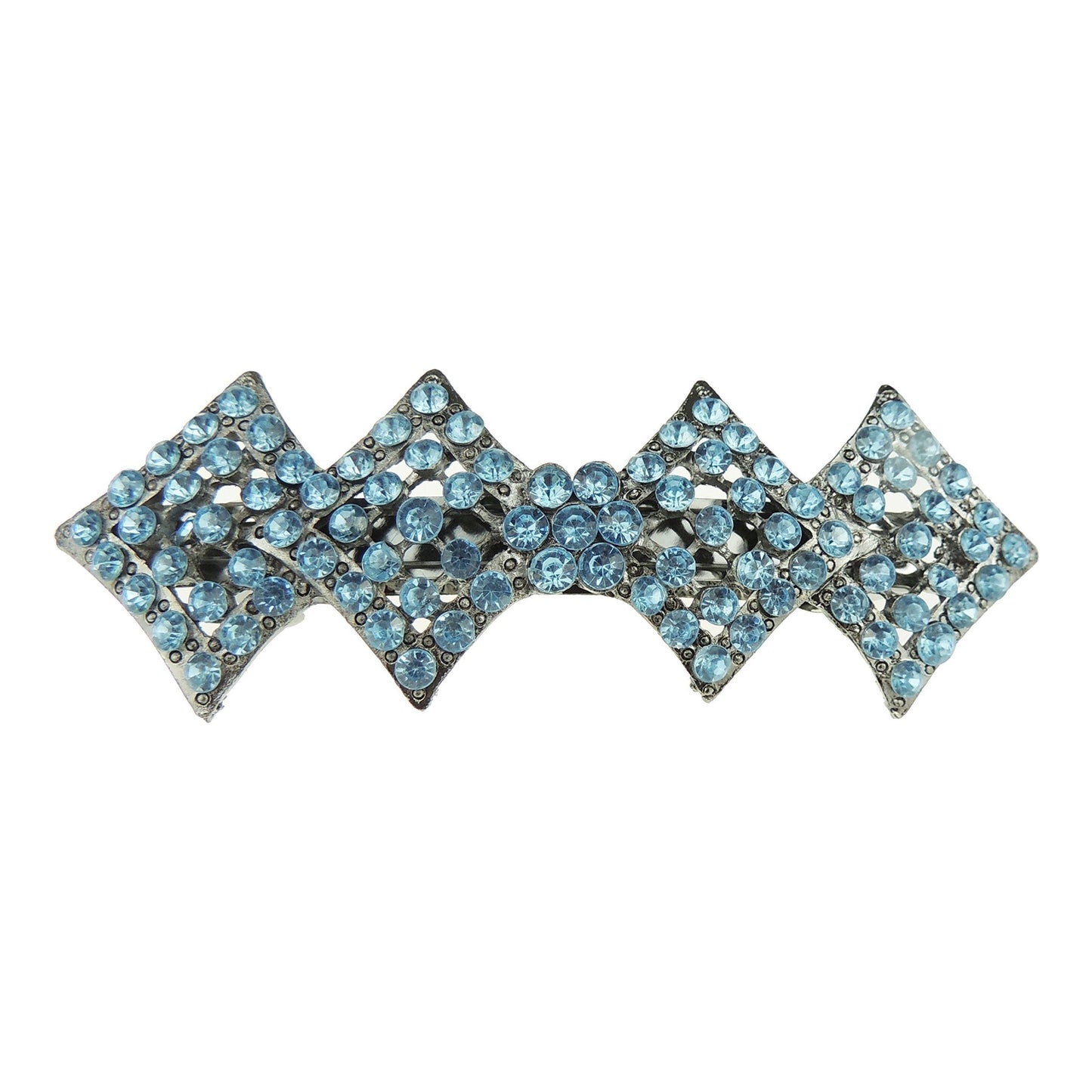 Womens Girls Crystal Rhinestone Diamante Wedding Bridal Party Evening Ponytail Fine Hair Accessories Formal Occasion Barrette Hairpin Grip French Spring Clip Long Bow Diamond Shape