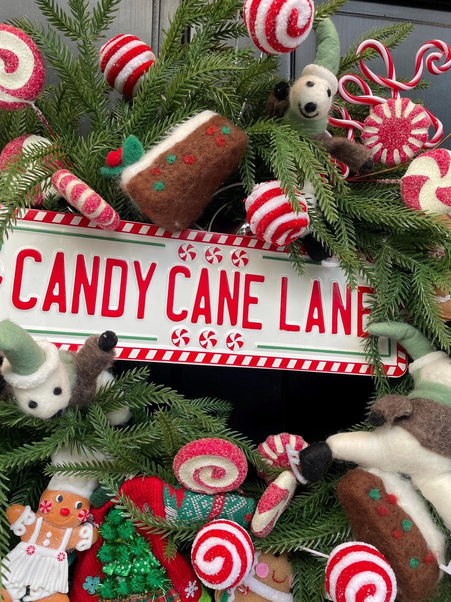 Luxury North Pole Christmas Wreath | Traditional Candy Cane Front Door Wreath | Red & Green Holiday Decor