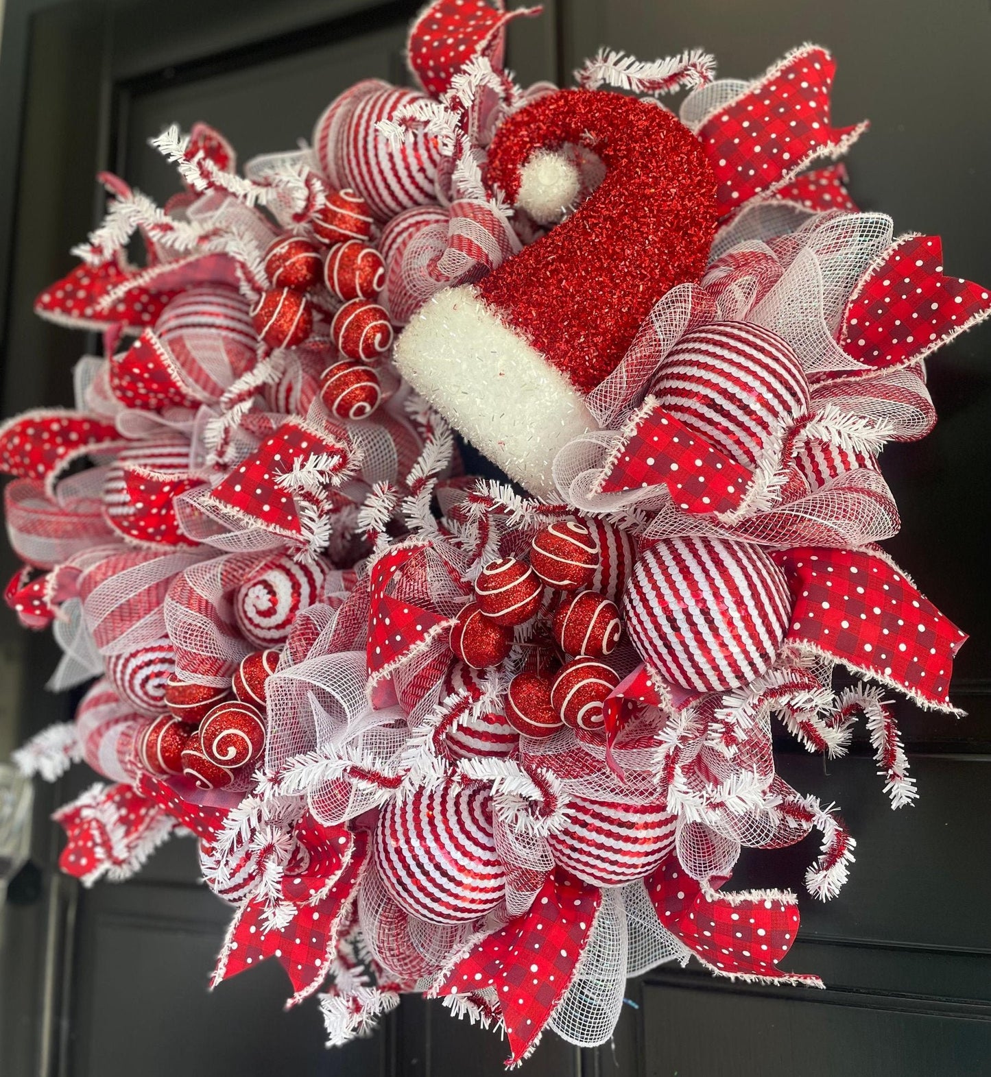 Luxury Santa Hat Christmas Wreath | Red & White Front Door Wreath | 50cm (20")