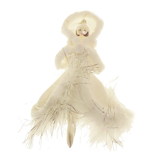 Italian Large Hand Blown Glass Keepsake Christmas Tree Ornament Bauble White Snow Queen Fairy Dress