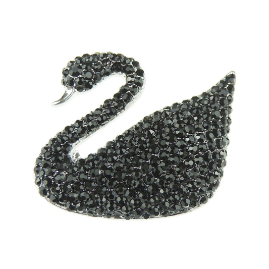 Sparkly Diamante Crystal Regal Swimming Swan Bird Brooch (Clear Gold Tone)