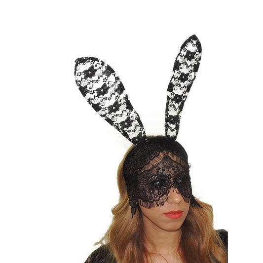 Womens Fancy Dress Up Party Role Play Cosplay Veil Masquerade Venetian Mask Costume Hen Do Halloween Deely Deeley Bopper Headband Hairband Hair Alice Band Large Fabric Lace Bunny Rabbit Ears