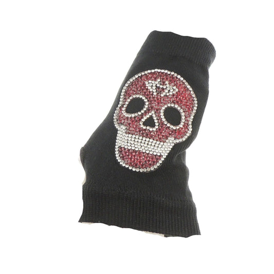 Womens Crystal Black Diamante Skull Crossbones Goth Steam Punk Rock Fancy Dress Knitted Knit Warm Winter Driving Christmas Birthday Gift Idea Hand Warmers Fingerless Half Gloves Mitts Mittens