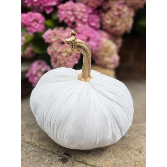 Luxury Silk Velvet Pumpkin - White | Elegant Wedding Centerpieces & Coastal Home Decor