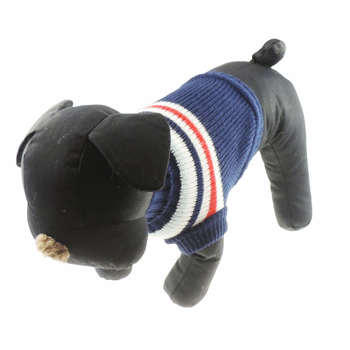 Cute Knitted SMALL MEDIUM LARGE Puppy Cat Kitten Warm Winter Girl Boy Cold Weather Vest Sweatshirt Clothes Jacket Coat Christmas Ideas Pullover Jumper Sweater Big Stripes Navy White