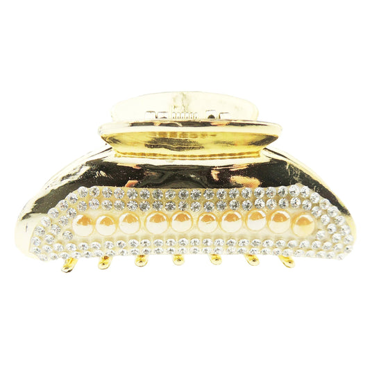 Womens Girls Crystal Rhinestone Diamante Oval Round Small Bridal Wedding Guest Party Bridesmaid Birthday Headpiece Hair Accessories Bulldog Crab Octopus Jaw Styling Hair Claw Clamp Clip Gold C