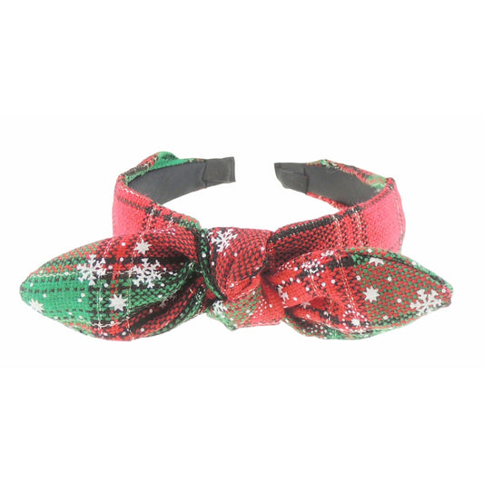 Festive Christmas Tartan Plaid Tweed Fabric Womens Girls Bow Knotted Top Knot Twist Twisted Turban Winter Headpiece Deeley Bopper Dance Party Headband Hair Alice Band